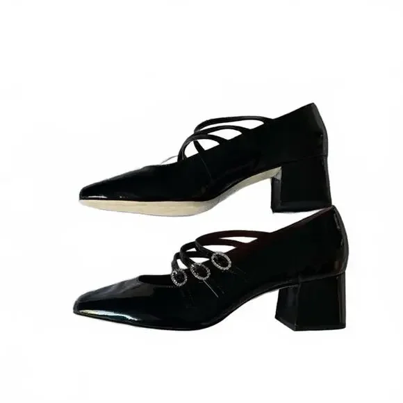 Reformation Mimi Buckle Pumps Size 10 Black Patent Leather New Without Box - Picture 4 of 7